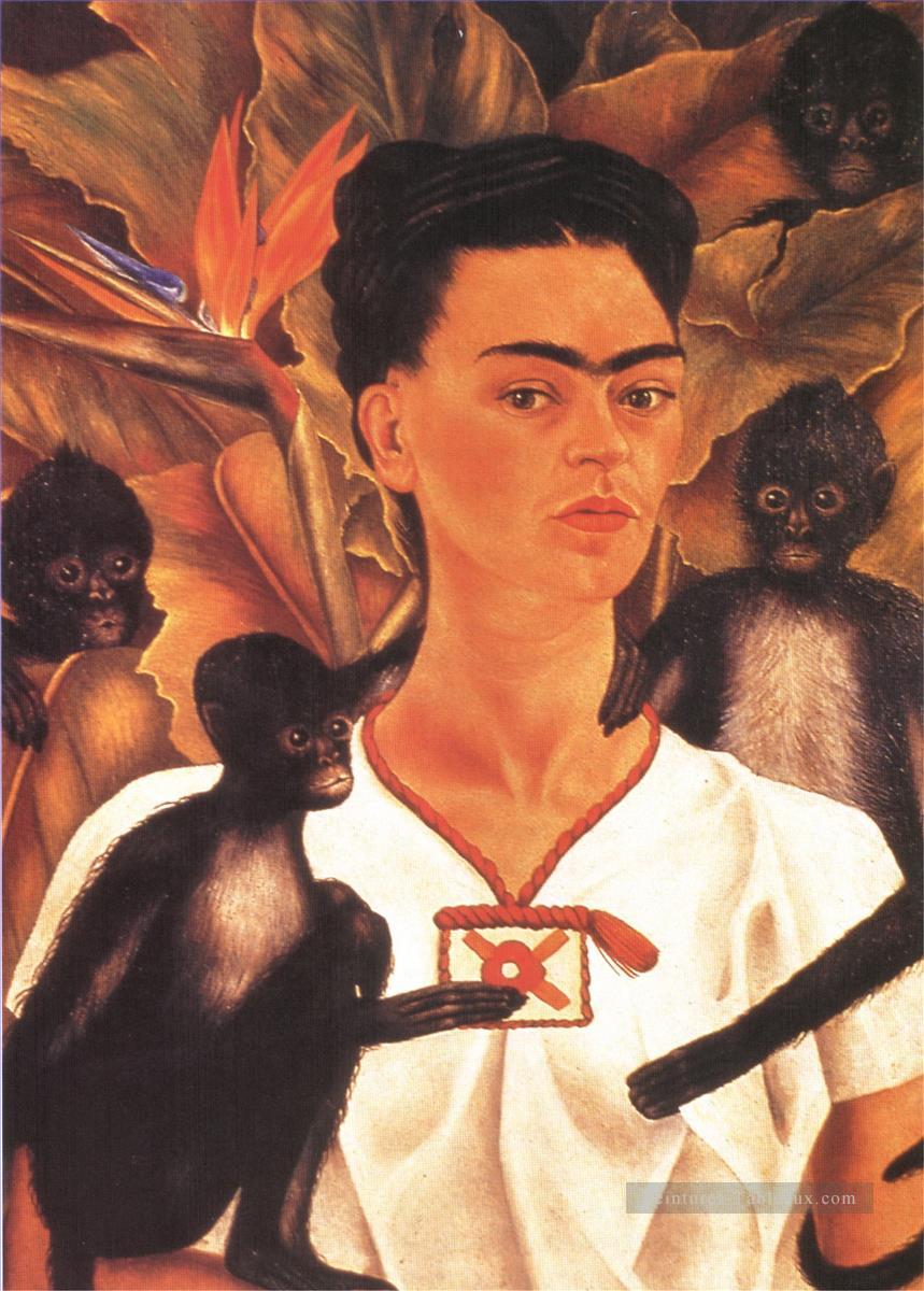 Autoportrait avec des singes féminisme Frida Kahlo Peintures à l'huile